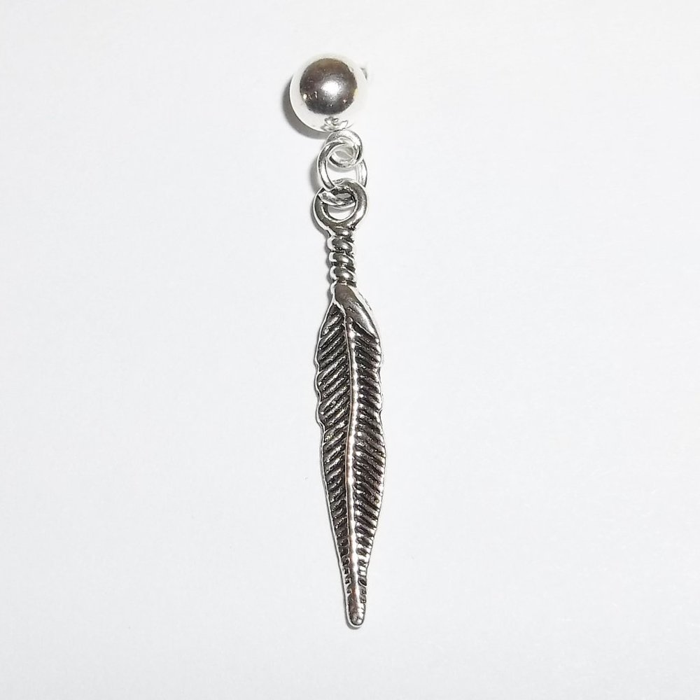 One Feather Earring Unisex Men's Jewelry Boho Minimalist Style Dangle Drop 8295